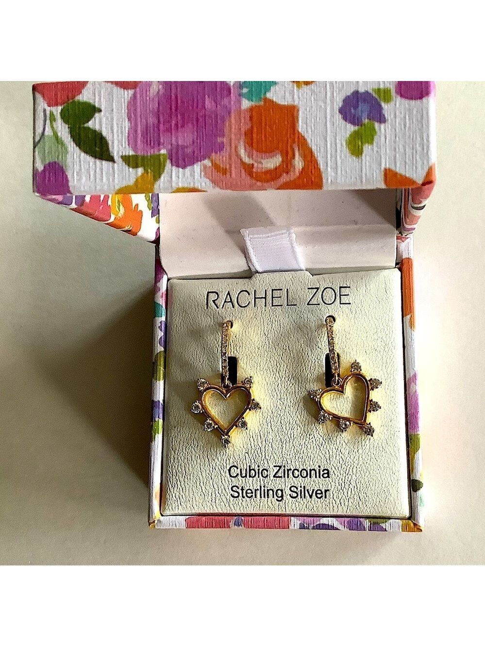 Rachel Zoe Heart Drop Earrings Sterling Silver CZ New